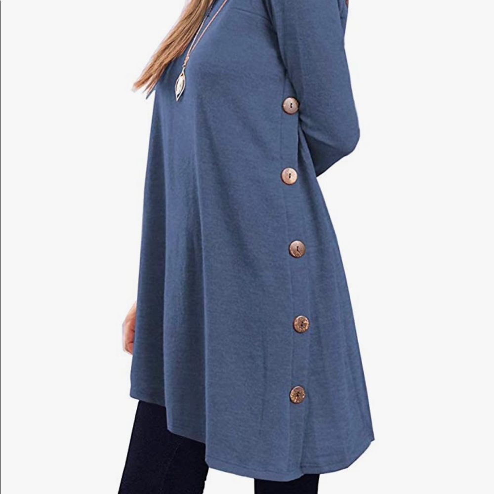 Koris Blue Button Tunic Sweater Dress